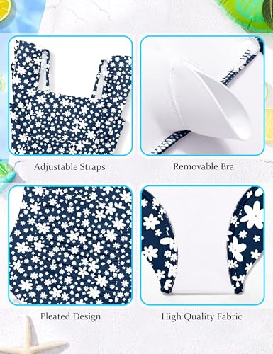 Image of NECIOUS Girls Swimsuit Ruffle Adjustable Straps One Piece Bathing Suit Solid Color Ruched Girls' Swimwear 9-16Y