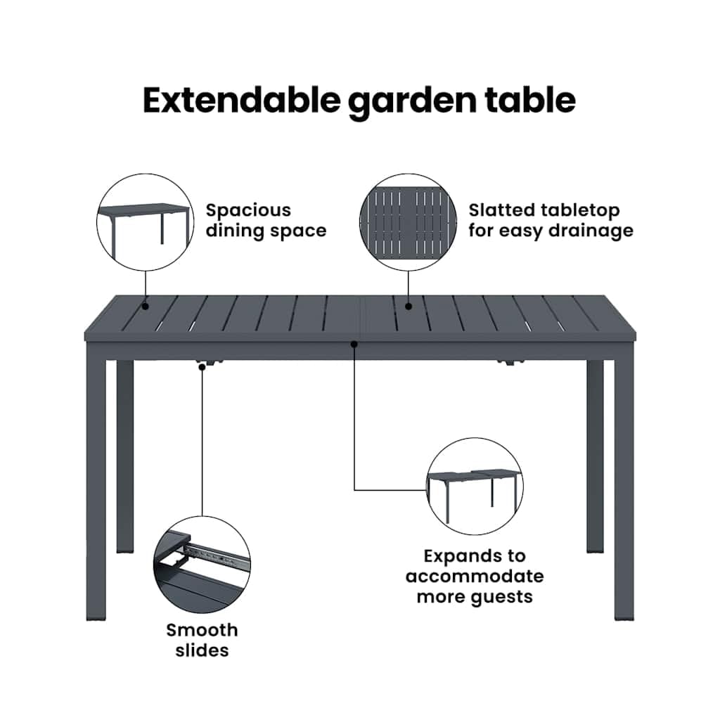 vidaXL Tavolo da Giardino Estensibile per Fino a 6 Persone, con Lunghezza Regolabile 140-180 x 80 x 76 cm, Perfetto per Esterni. Ha Un Design Moderno, è in Alluminio Resistente e ha Una Finitura Gri