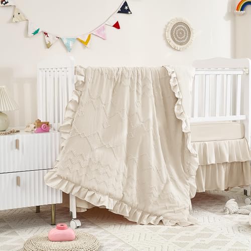 NacoMoco 3-Piece Tufted Ruffle Crib Bedding Set...