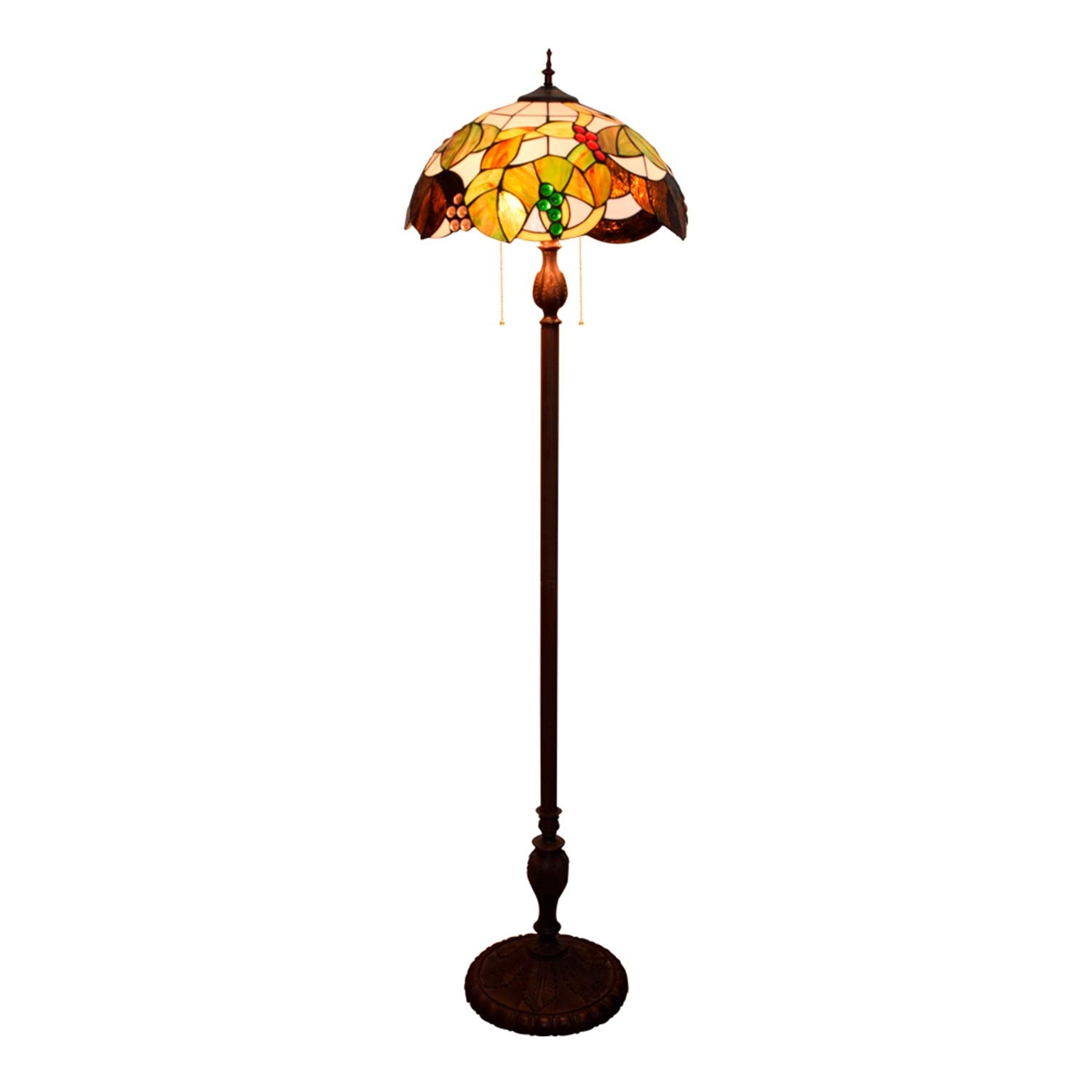 IUokLU Tiffany Floor Lamp Standing Reading Lamp 16-" Tiffany Romantic Pastoral Style Brown Grape Stained Glass Over Flowers Series Floor Lamp for Study Living Bed Decoration
