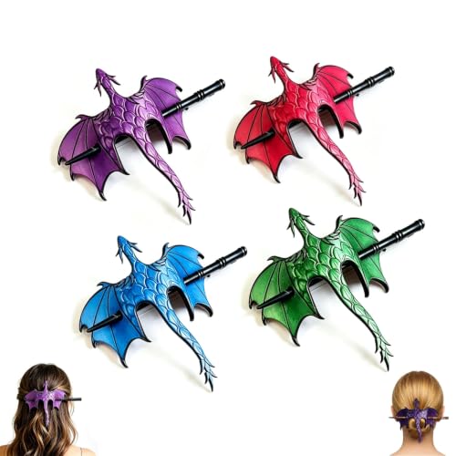 Barrette à cheveux dragon pour chignon viking et coiffure gothique en cuir (4Pcs)