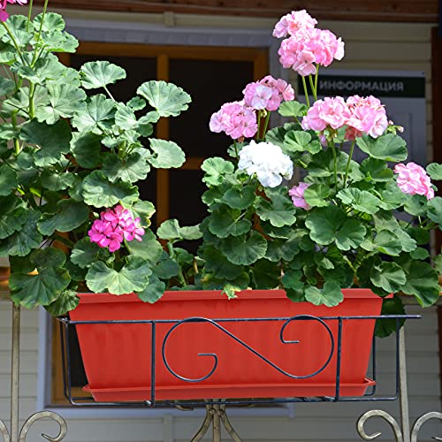 Elcoho 6 Pack Flower Window Box Planters 17 Inches Plastic Vegetable Plant Pot Rectangular Planters With Trays For Windowsill, Patio, Porch, Garden, Home Decor (Red) #TOP3