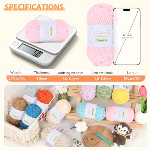 Image of Coopay Chenille Yarn for Crocheting, 8 Pack Medium Weight Yarn - CYC #4 - Total 520yd, Soft Crochet Yarns for Plush Toys, Blankets, Scarves (Pink)