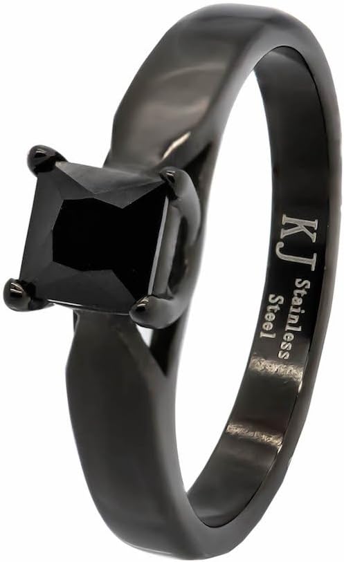 3 Pieces Wedding Engagement Ring Set for Him and Her – Black Spinel Engagement Ring for Her - Camo Black Plated Wedding Bands for Him and Her - Ideal for Daily Wear w/Wooded Inlay