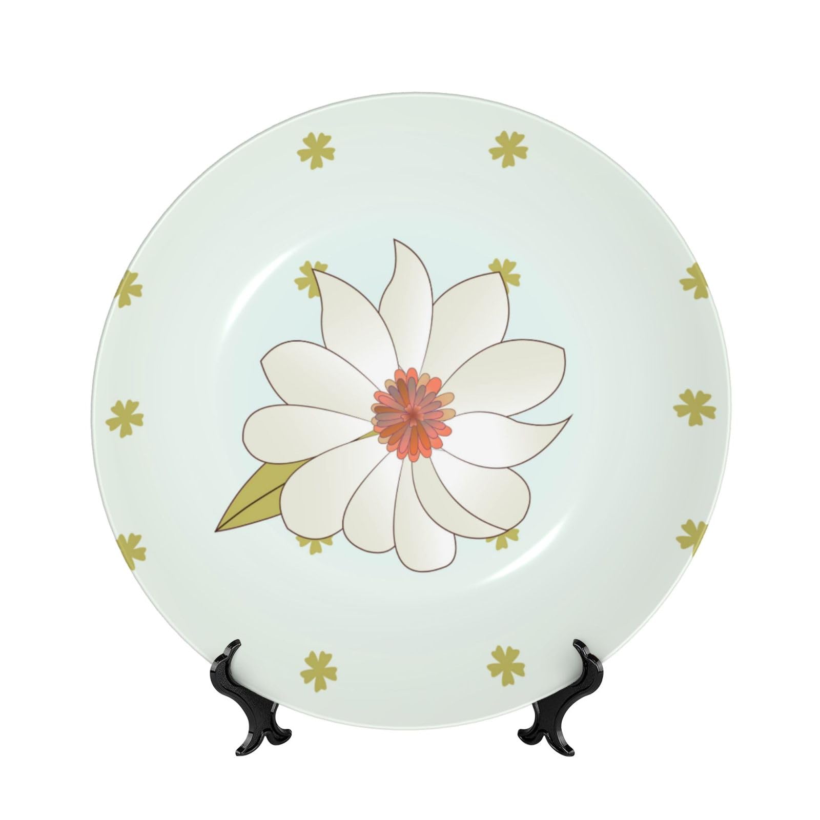 SXZVVBN Camellia in bloom Bone China Decorative Plate Art with Stand Removable Adhesive Hanging for Home Office 8in（20cm）