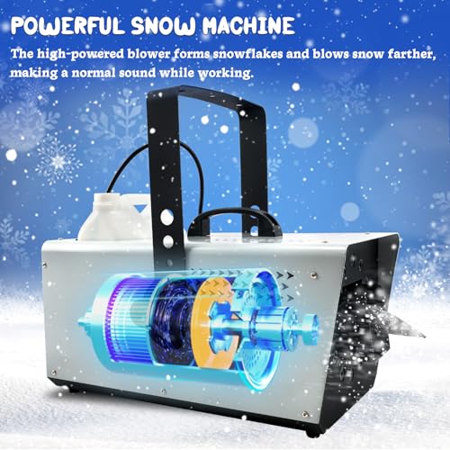 tcfundy snow machine with 12 led lights 1500w snow snowflake making machine with 9 color lights effect snowflake maker with remote control for christmas wedding kids party stage