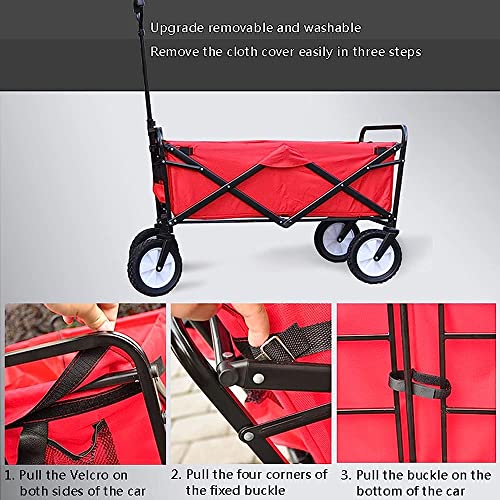 KOHARA Bollerwagen, zusammenklappbarer Campingwagen mit 4-rädrigen zusammenklappbaren Festivalwagen, tragbarer Gartenwagen, geeignet für Haus, Garten, Outdoor, 70 kg Kapazität/7 Zoll in Schwarz – Bild 4