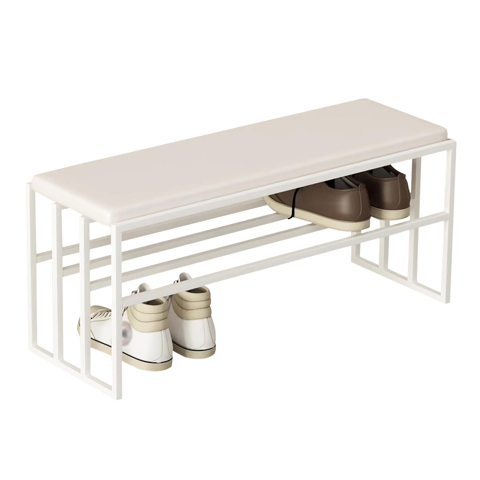Banc à chaussures d'entrée avec assise capitonnée et finitions métal