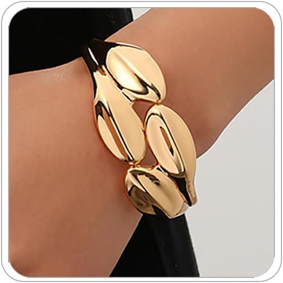 Chunky Gold Bangle Bracelets for Women Trendy Open Cuff Wide Bracelets Gold Spiraled Oval Bangle Bracelet