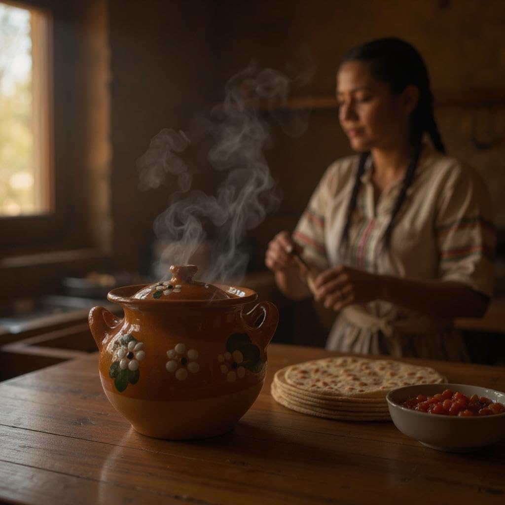 Generic Mexican Clay Bean Pot, Olla de Barro Frijolera W/Lid, Cazuela Traditional, (1-1.25 Gallon) (Olla Frijolera) (Made In Mexico), Large