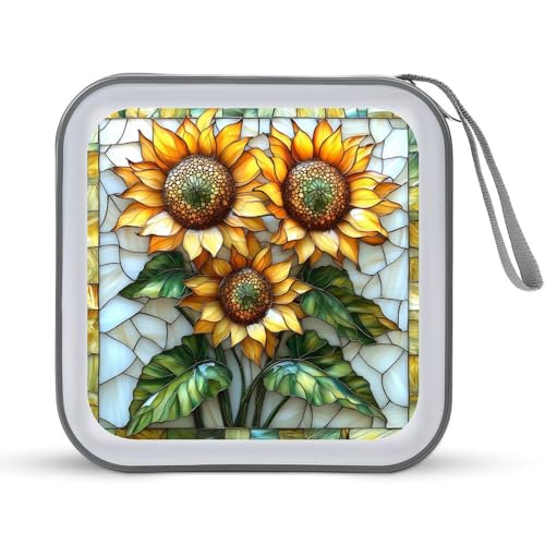 Beautiful Sunflower Stained Glass CD Case DVD Storage Case Portable