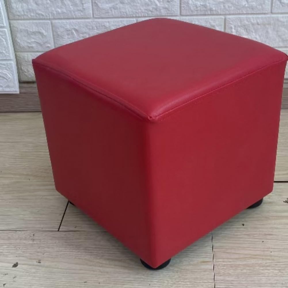 Repose-pieds carré en cuir PU luxe rouge 40cm pour cabine d'essayage chic