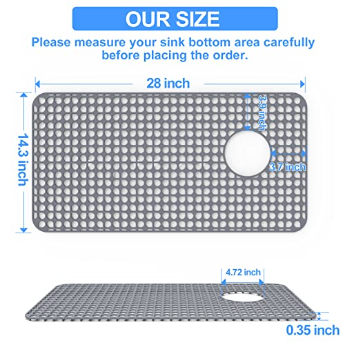 Silicone Sink Protector For Kitchen Sink-Mostwogo 28.1''X14.3'' Kitchen Sink Mat For Bottom Of Stainless Steel/Porcelain Sink,Side Drain, 1Pcs No-Slip Sink Grid Grate Accessories(Grey) #TOP4