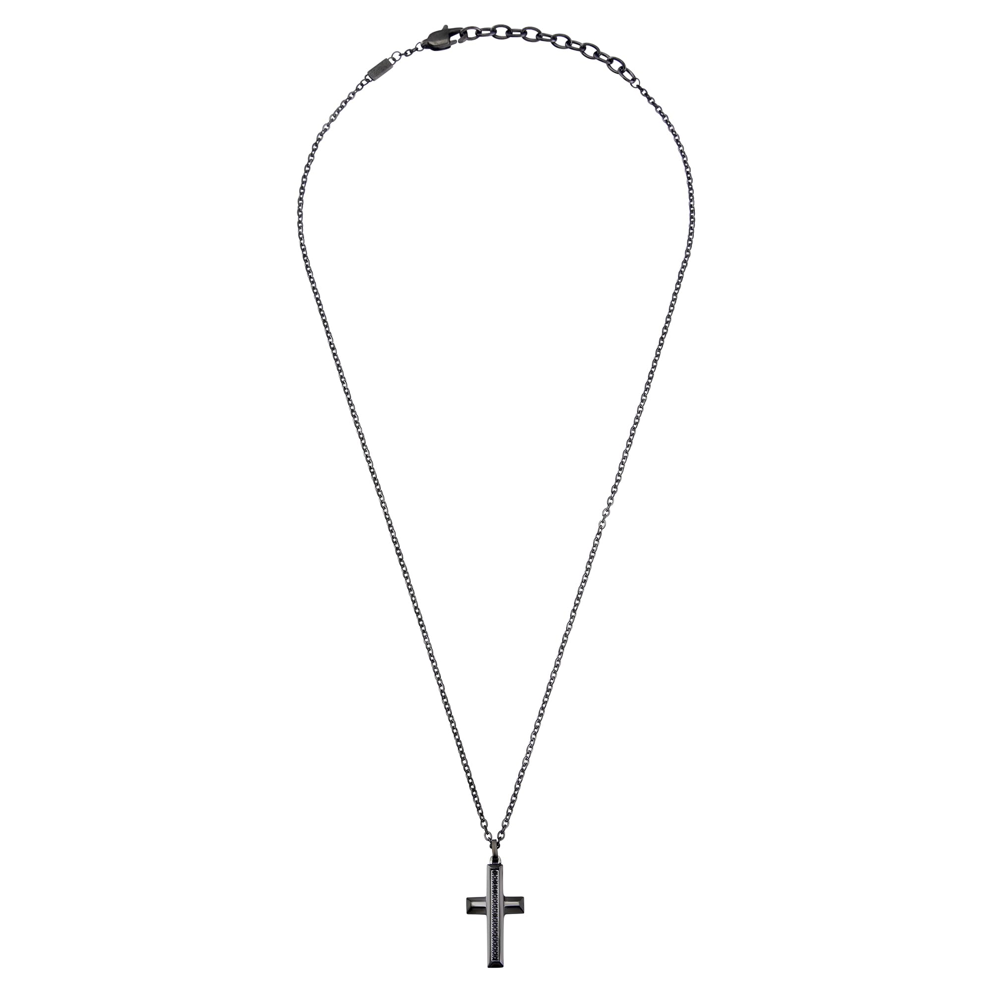Breil, Collezione Tag and Cross, Collana Uomo in Acciaio con Pendente a Forma di Croce in Acciaio e Cubic Zirconia, Chiusura a Moschettone, Lunghezza Regolabile, Idea Regalo Uomo