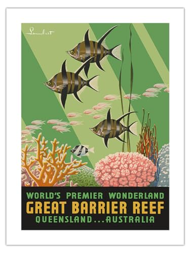 Great Barrier Reef - Queensland Australia - World's Premier Wonderland - Vintage Travel Poster by Noel Pasco Lambert c.1936 - Fine Art Matte Paper Print (Unframed) 24x32in