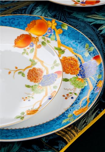 Zestaw zastawy stołowej z porcelany kostnej, 60 sztuk dla 10-12 osób, kwiatowy wzór granatu, europejski wzór pałacowy, wysokiej jakości przybory kuchenne, zastawa stołowa gotowa na prezent