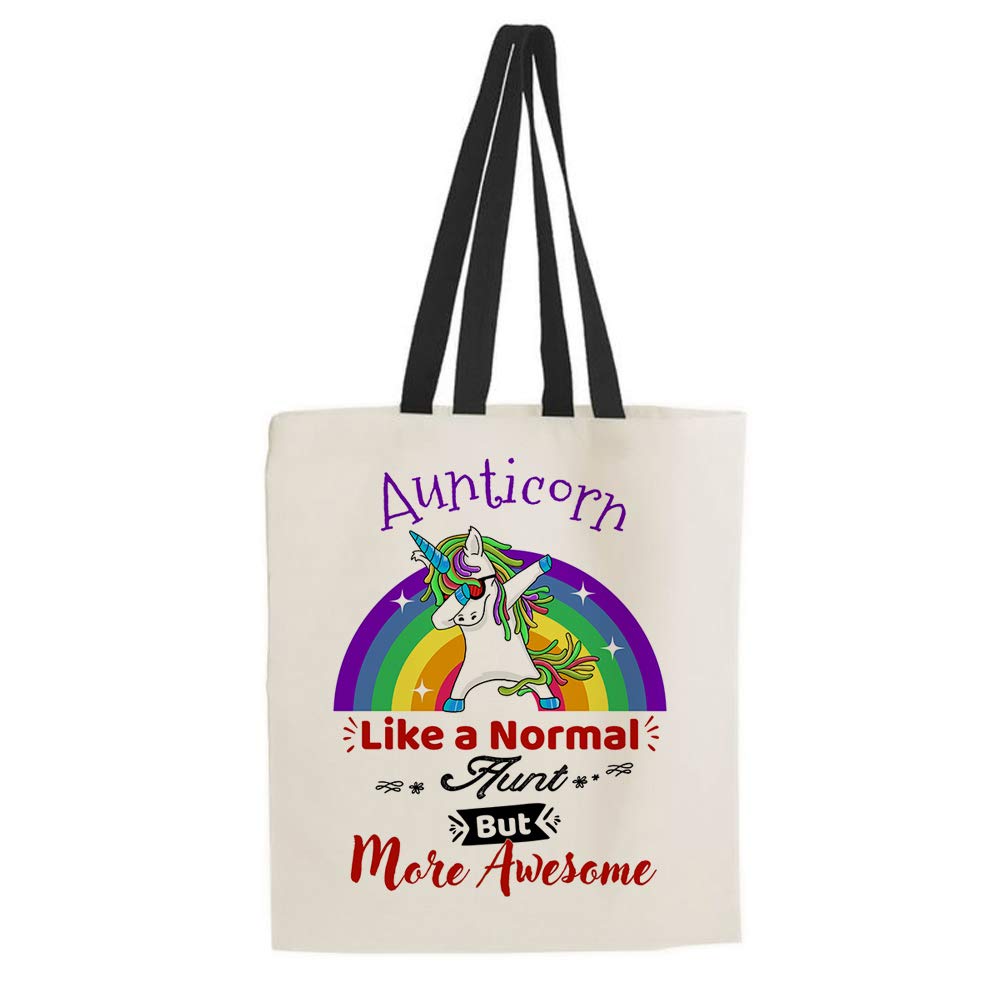 Getagift Aunticorn Like a Normal Aunt But More Awesome Themed Funny Tote Bag-Cotton Shopping Bag – Design 2 (Black Handle)