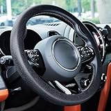 Spurtar Car Steering Wheel Cover for Women Men Car Accessories, Silicone Anti-Slip Thin Steering Wheel Protector, Black Soft Leather Texture Interior Vehicle Accessories, Fit Diamenter 15' - 16.5'