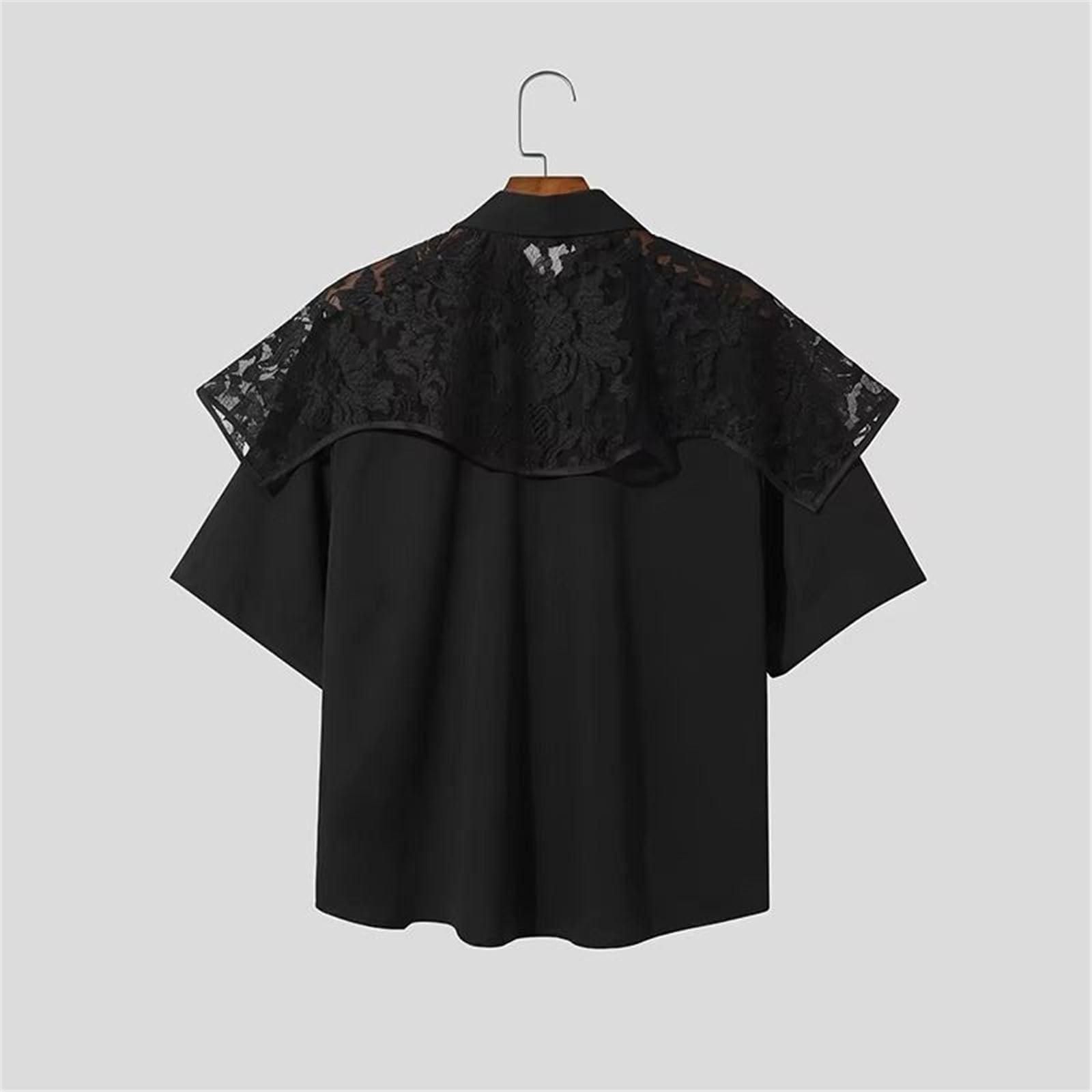 Chemise Homme Dentelle Patchwork, Transparente Ample Sexy Manches Courtes été