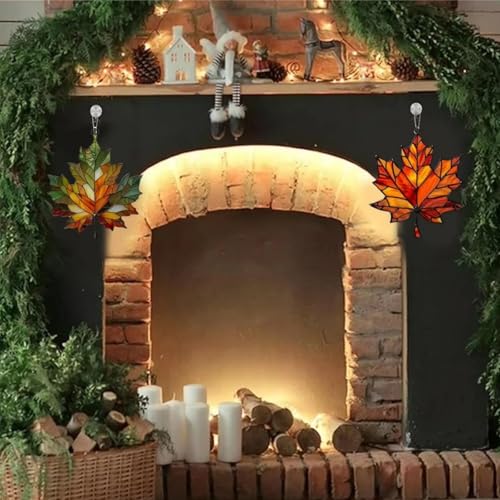 Maple Leaves Sun Catchers for Windows,Acrylic Autumn Decorations for Home Garden,Fall Leaves Hanging Ornament,Fall Decor for Living Room Thanksgiving,Autumn Ornaments,Ideal Garden Gifts(Red) - Image 5