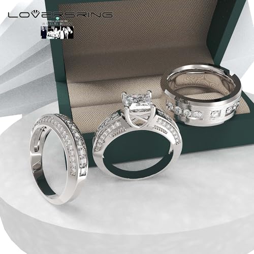 Wedding Ring Sets His And Hers Promise Ring Wedding Ring Sets His And Hers Couples Women 925 Sterling Silver Round Moissanite Man titanium Wedding Band3