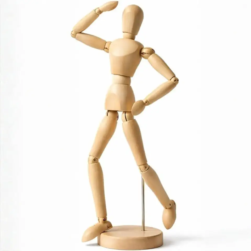 Manequim Articulado de Madeira para Desenho e Pintura com Base Cor Natural Estilo Clássico Referência Artística e Decoração de Ambientes