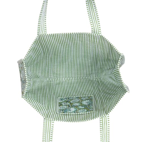Image of Cotton Tiger Block Print Tote Bag, Indian Handmade Shopping Shoulder Bag, Unisex Market Daily Use