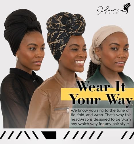 Olivia Sylx African Head Wraps for Black Women, Jersey Scarfs for Women Headwrap, Hair Scarf for Black Women, Soft & Stretchy - Light Blue Denim