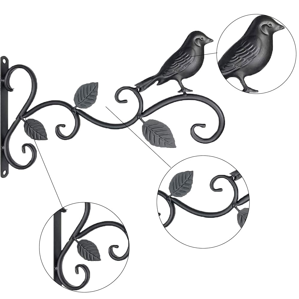 Lot de 2 crochets muraux noirs pour plantes, mangeoires, jardinières et lanternes