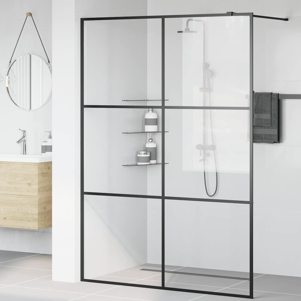 Mampara de ducha de cristal templado transparente, 140 x 195 cm, marco de aluminio de seguridad de 5 mm, perfil ajustable Walk In para renovación