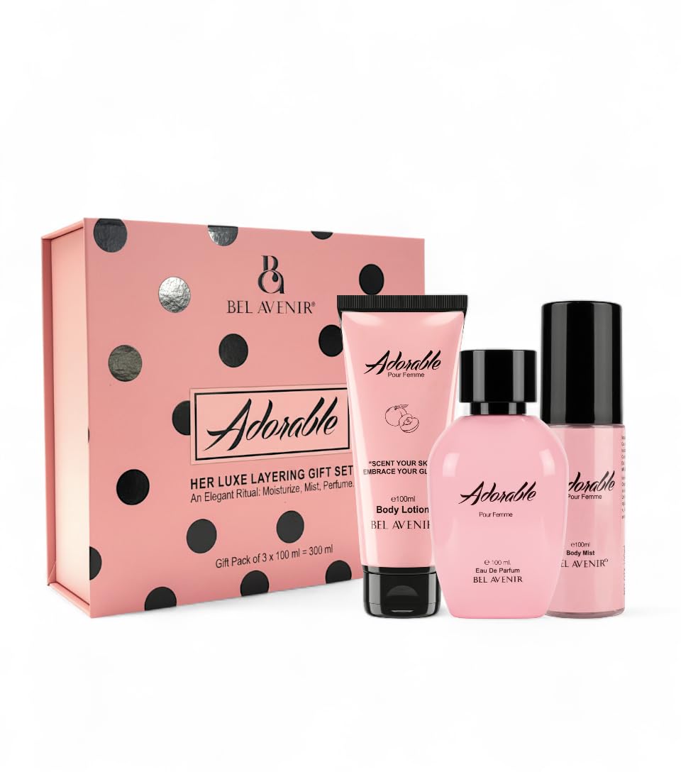 Belavenir Adorable Her Luxe Layering Gift Set – 3 in 1 Perfume, Body Mist & Lotion (300 ml) – Floral Fruity & Musky Accord – Long Lasting Women Fragrance Gift Set – An Elegant Ritual by Bel Avenir-image-42