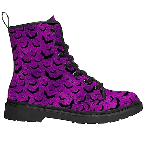 Bat Pattern Boots Mens Womens Combat Boots Vegan Leather Work Boots Lace Up Ankle Bootie Shoes Gifts for Friends3