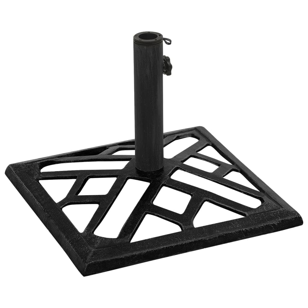 Robusto portaombrellone in ghisa, 48 x 48 x 33 cm, nero, con adattatore per aste da 35/38/48 mm, base stabile con motivo floreale per giardino ed esterni.