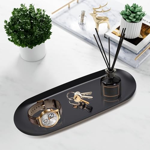 Schmucktablett Ovale Tablett Edelstahl Edelstahl Dekoratives Tablett für Kosmetik Schlüssel Schmuck Kerzentablett Ablageschale, Schwarz