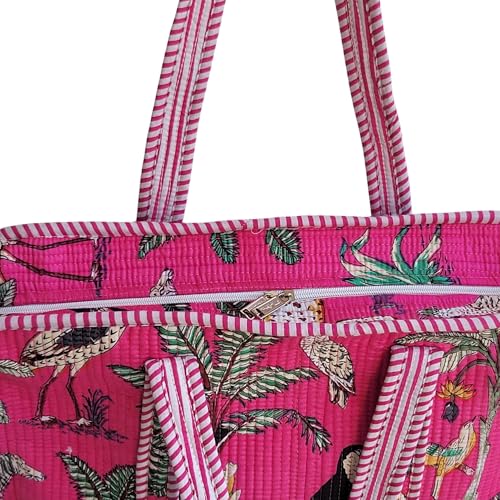 Image of 100% Cotton Jungle Print Shoulder Bag Tote Bag Women Reversible Shopping Bag and Grocery Bags Stylish Travel Bag Gift for Her