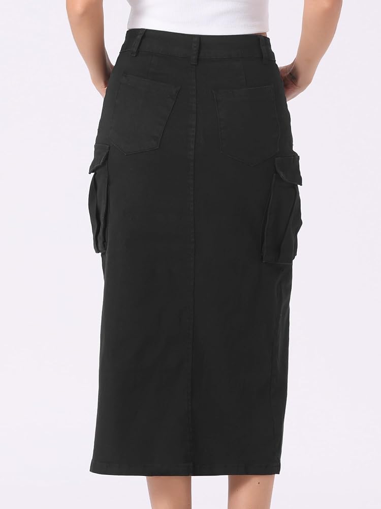 Allegra K Cargo Skirt with Slit for Women's Casual High