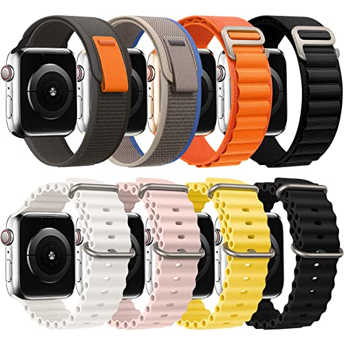 8 Pack Bands - Alpine Loop+Trail Loop+Ocean Band Compatible with Apple Watch Band 49mm 45mm 44mm 42mm for Men Women, Adjustable Sport Strap for iWatch Ultra Series 8/7/6/5/4/3/2/1/SE