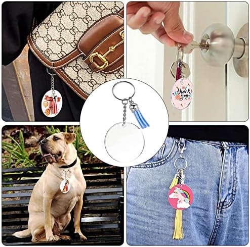 Xinghua 140Pcs Blank Acrylic Keychain with Tassel, Round Clear Acrylic Keychain Jump Rings, 50mm Diameter 3mm Thickness Round Transparent Acrylic, Used to Vinyl Resin Craft Project or Key Rings DIY