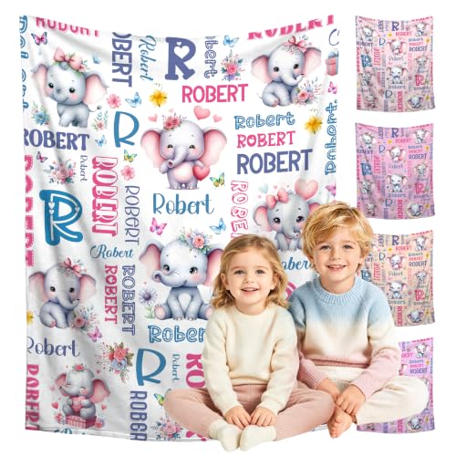 Image of Custom Elephant Blanket for Boys Girls,Ultra Soft Personalized Gifts Baby Blanket,Customized Throw for Toddlers Newborn Stroller Crib,40 inchx50 inch