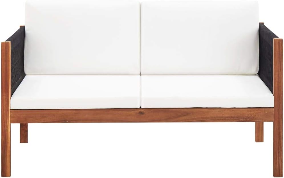 Solid Acacia Wood Outdoor Loveseat Sofa Brown Rectangular 2-Seater with Cushions for Patio Garden Balcony Backyard Comfortable Rustic Design