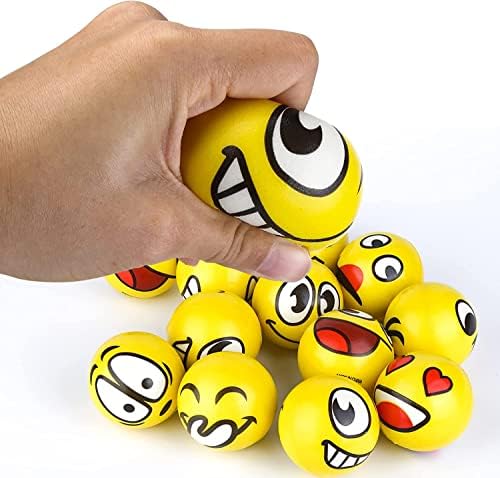 WAIZHIUA 12Pcs Stress Ball 6.3cm Novelty Emoticons Squeeze Balls Stress Relief Balls Finger Exercise Balls Toys with 12pcs Stretchy Rubber Figures for Teens Adults Party Favour Party Bag Fillers
