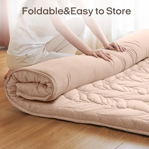 Image of ZonLi Japanese Floor Mattress Futon Mattress Full Size, Thicken Roll Up Tatami Mat 100% Cotton Washable Cover, Portable & Foldable Floor Bed Mattress for Sleeping, Dormitory, Adult, Coffee