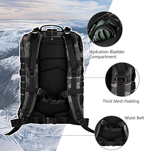 Image of Hannibal Tactical MOLLE Assault Pack, Tactical Backpack Military Army Camping Rucksack, 3-Day Pack Trip w /USA Flag Patch, D-Rings, Black Camo