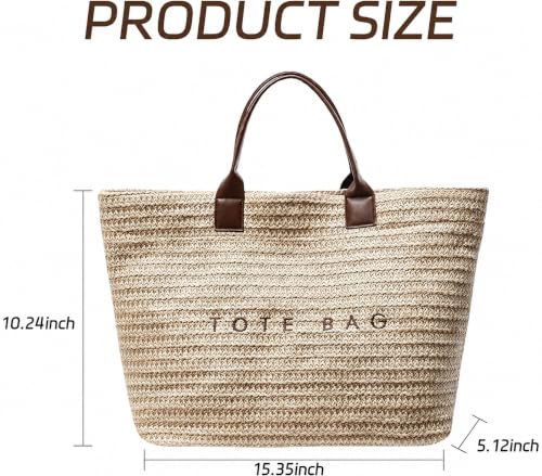 Bolso tote tejido de paja para mujer, capacidad grande miniatura 4