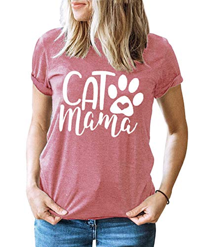 Mothers Day Cat Dog Mama Shirt Women Funny Cute Cat Paw Graphic Short Sleeve T Shirt Tops for Mom Gift Pink
