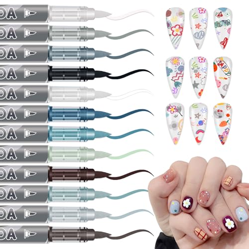 Image of IONSGAKO 12 Colors Nail Art Pens Set, Nail Polish Pens Quick Dry, Gray