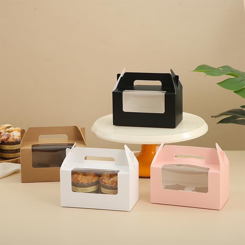100Pcs 16.5×9.5×9cm/6.49×3.74×3.54 inch Kraft Paper Cupcake Packing Box Christmas Gift Box with Clear Window 2 Cavity Muffin Cupcake Wedding Party Birthday Favors (100Pcs Black)