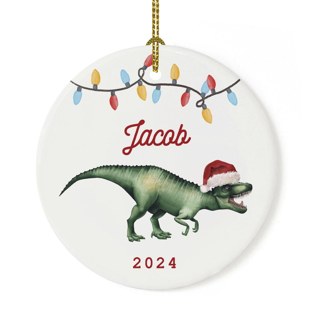 Andaz Press Personalized Dinosaur Ornament, Custom Name T-Rex With Santa Hat 2.8