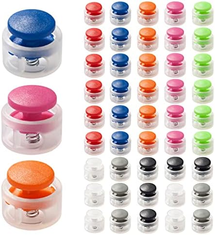 Coowayze Plastic Cord Locks, 48 PCS Double Hole Drawstring Clamp, Spring Toggle Stoppers for No Tie Shoelaces and Paracord