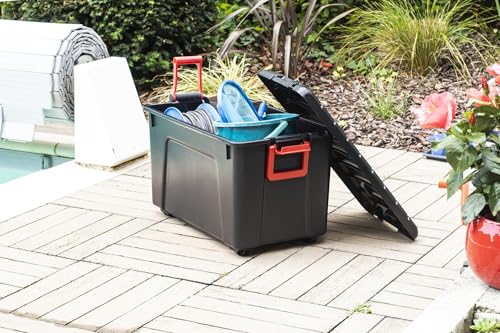 Iris Ohyama, juego de 2 grande cajas de almacenamiento para bricolaje, 110 L, asa y ruedas, móvil, garaje, jardín - Store it All Box SIA-110 - Negro - imagen 3